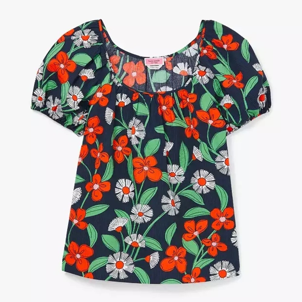 Kate Spade Daisy Vines Puff-sleeve Top